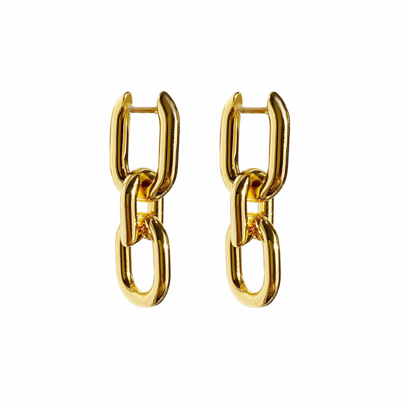 European and American fashion glossy metal three sections are not the same size, bamboo thick chain hip-hop street earrings are available in two colors