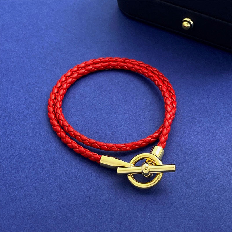 European and American fashion jewelry, leather rope braided buckle, double-layer bracelet, the same versatile bracelet men's and women's jewelry