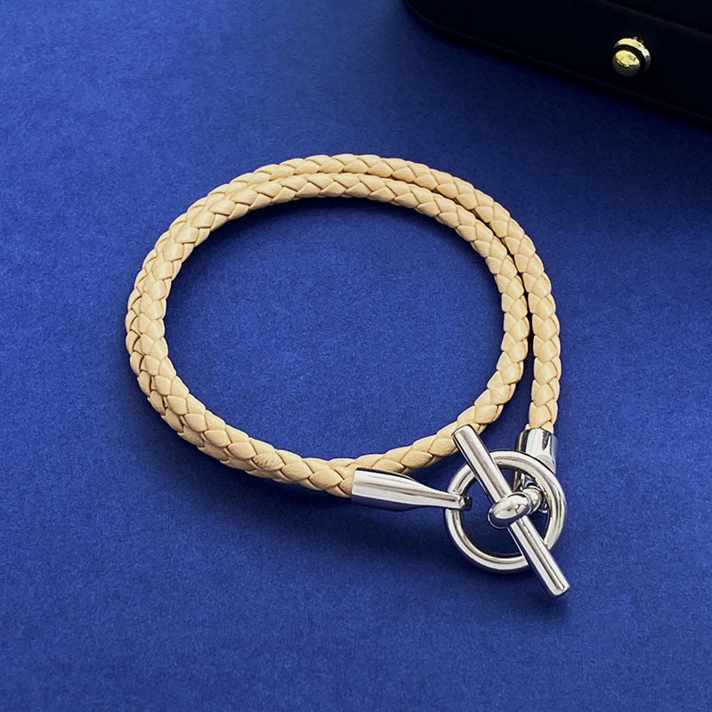 European and American fashion jewelry, leather rope braided buckle, double-layer bracelet, the same versatile bracelet men's and women's jewelry