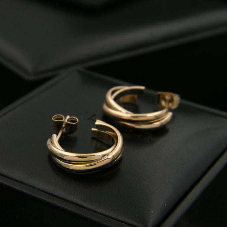 Three-ring circle earrings women's C-shaped earrings