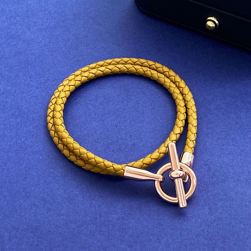 European and American fashion jewelry, leather rope braided buckle, double-layer bracelet, the same versatile bracelet men's and women's jewelry