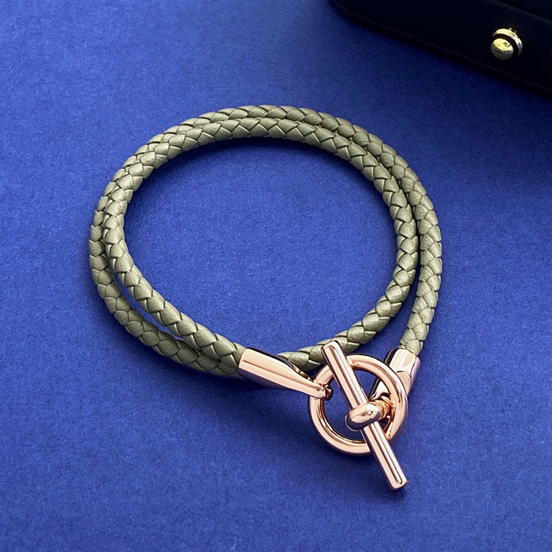 European and American fashion jewelry, leather rope braided buckle, double-layer bracelet, the same versatile bracelet men's and women's jewelry