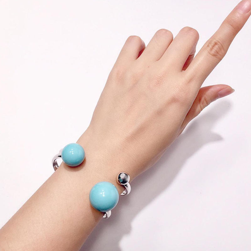 Pearl bracelet women's European and American personalized jewelry exaggerated double-line open bracelet