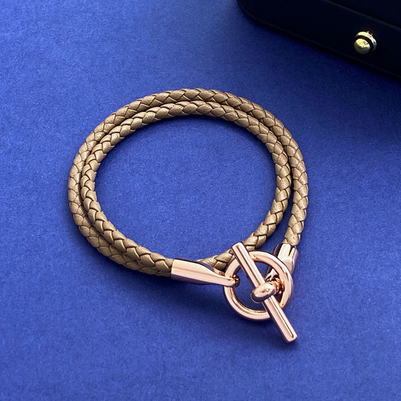 European and American fashion jewelry, leather rope braided buckle, double-layer bracelet, the same versatile bracelet men's and women's jewelry
