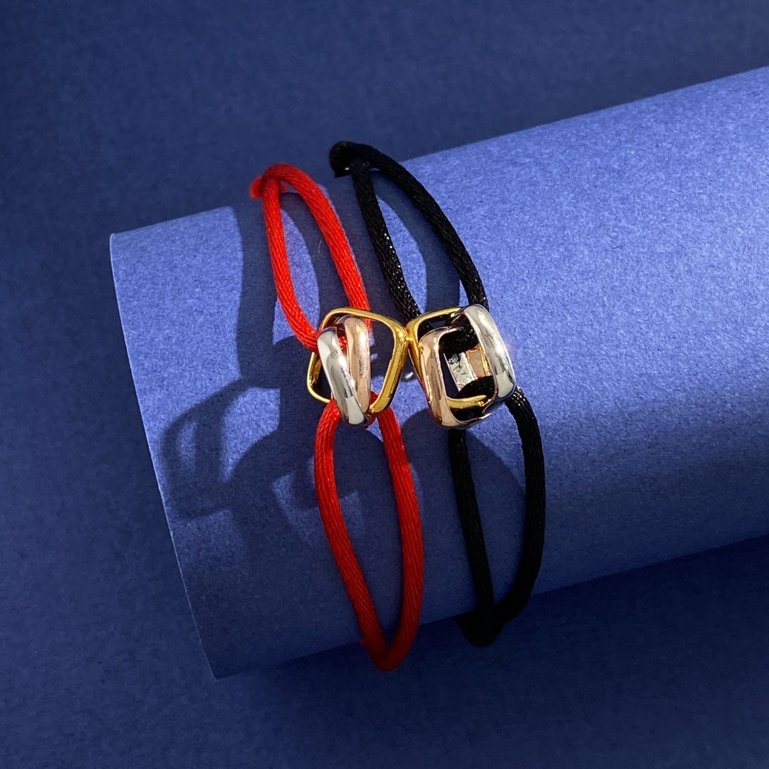 Glossy square small three-ring three-color ring hand rope bracelet simple and versatile couple style interlocking new jewelry
