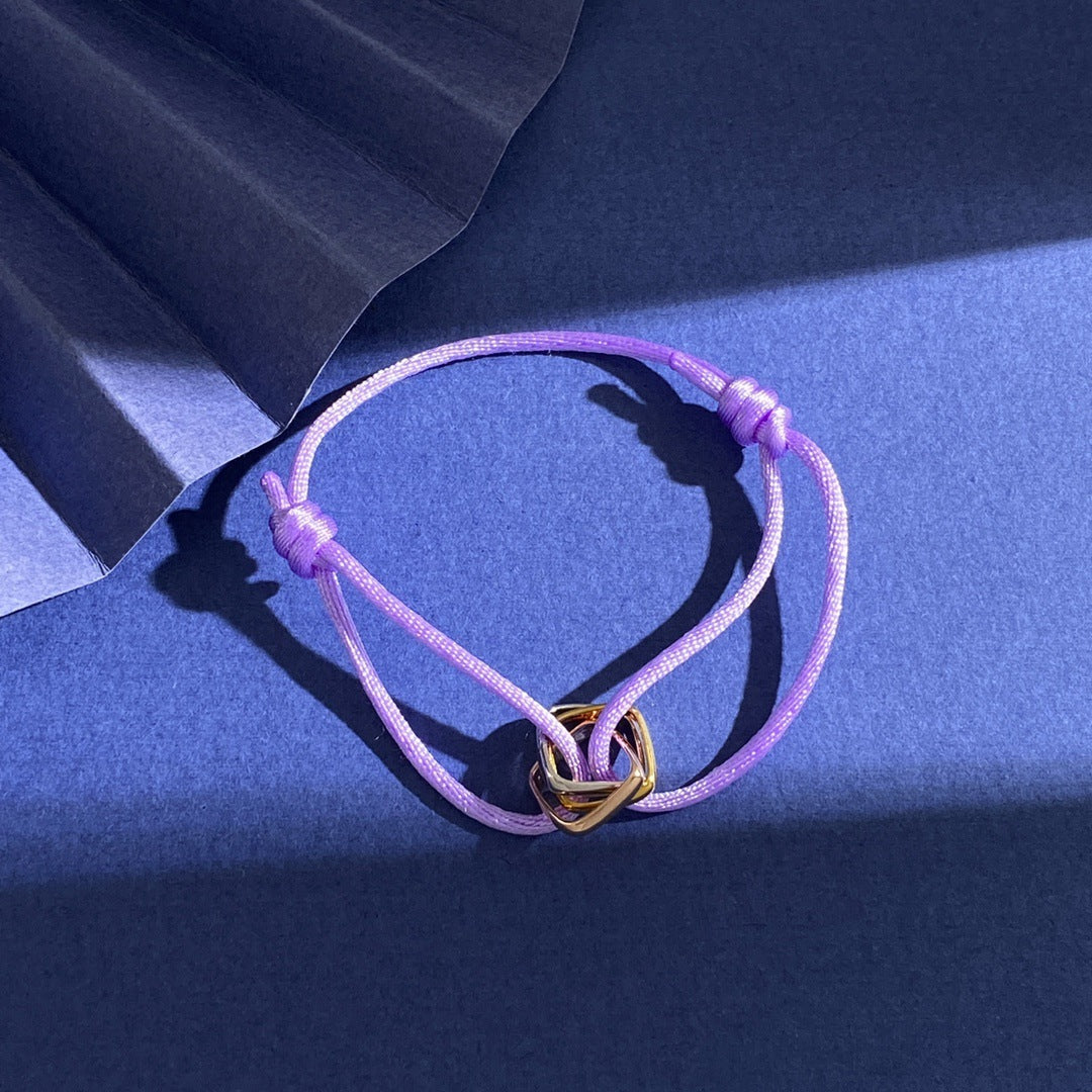 Glossy square small three-ring three-color ring hand rope bracelet simple and versatile couple style interlocking new jewelry