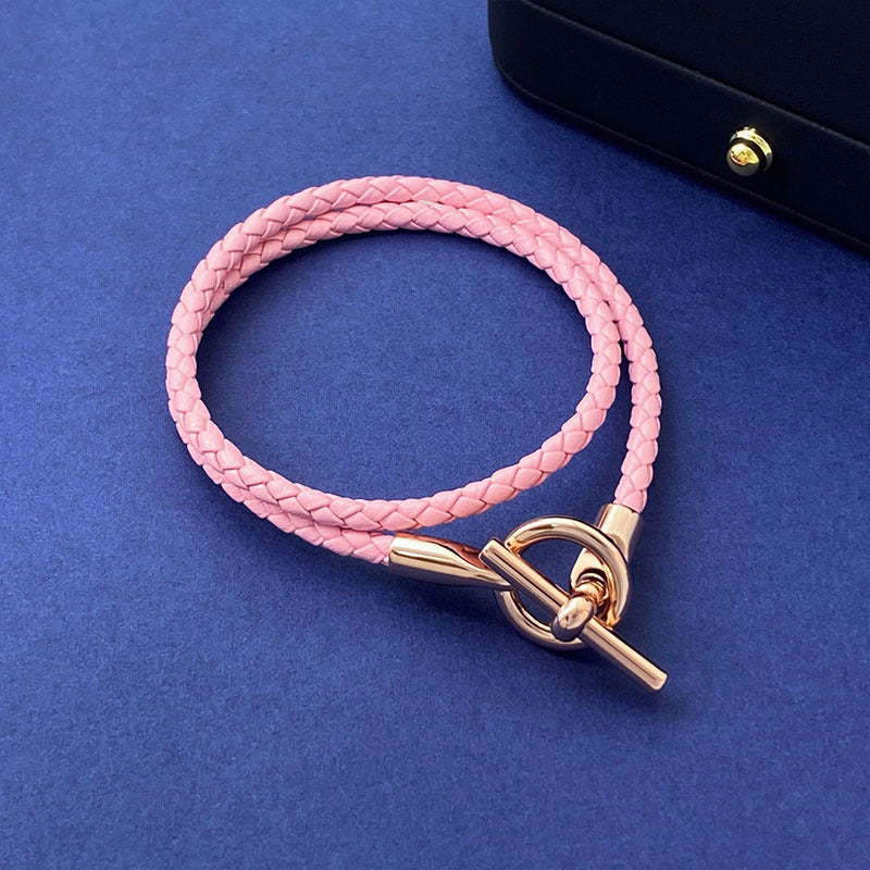 European and American fashion jewelry, leather rope braided buckle, double-layer bracelet, the same versatile bracelet men's and women's jewelry