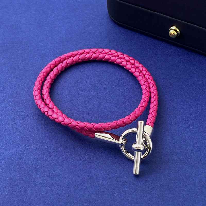 European and American fashion jewelry, leather rope braided buckle, double-layer bracelet, the same versatile bracelet men's and women's jewelry
