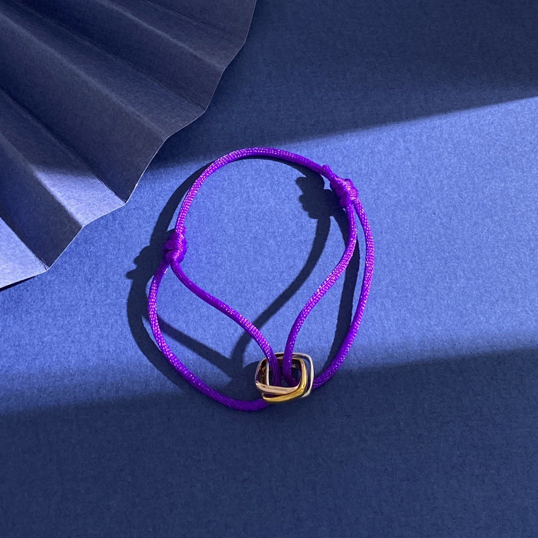 Glossy square small three-ring three-color ring hand rope bracelet simple and versatile couple style interlocking new jewelry