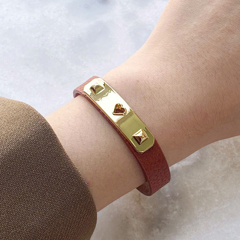 European and American personalized solid color PU leather compact bracelet, retro trend street shot female creative design PU bracelet