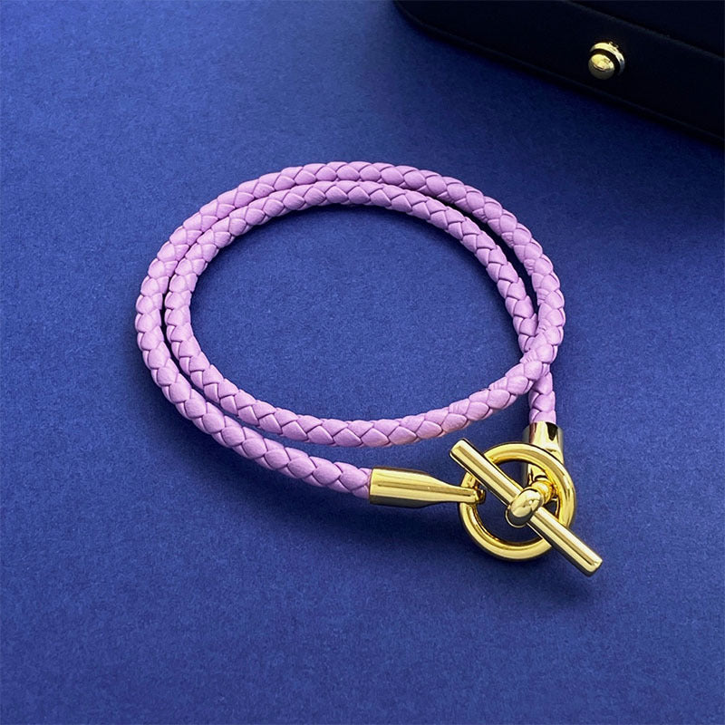 European and American fashion jewelry, leather rope braided buckle, double-layer bracelet, the same versatile bracelet men's and women's jewelry