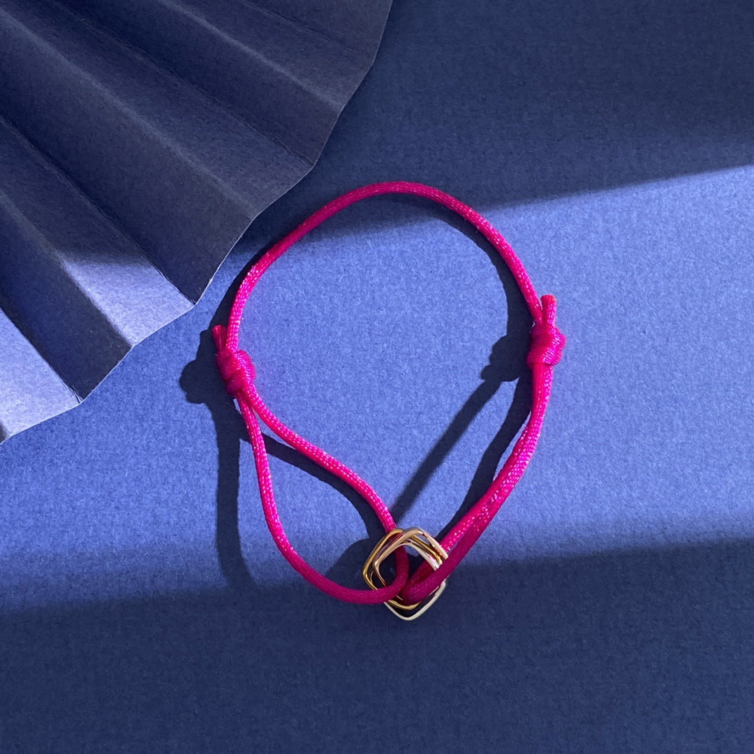 Glossy square small three-ring three-color ring hand rope bracelet simple and versatile couple style interlocking new jewelry