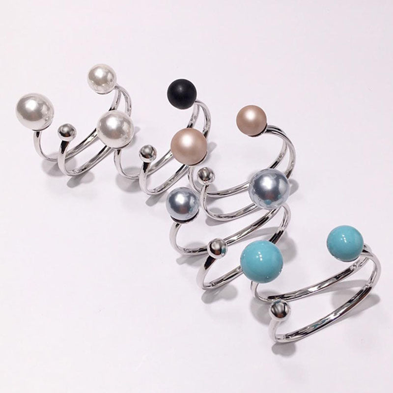 Pearl bracelet women's European and American personalized jewelry exaggerated double-line open bracelet