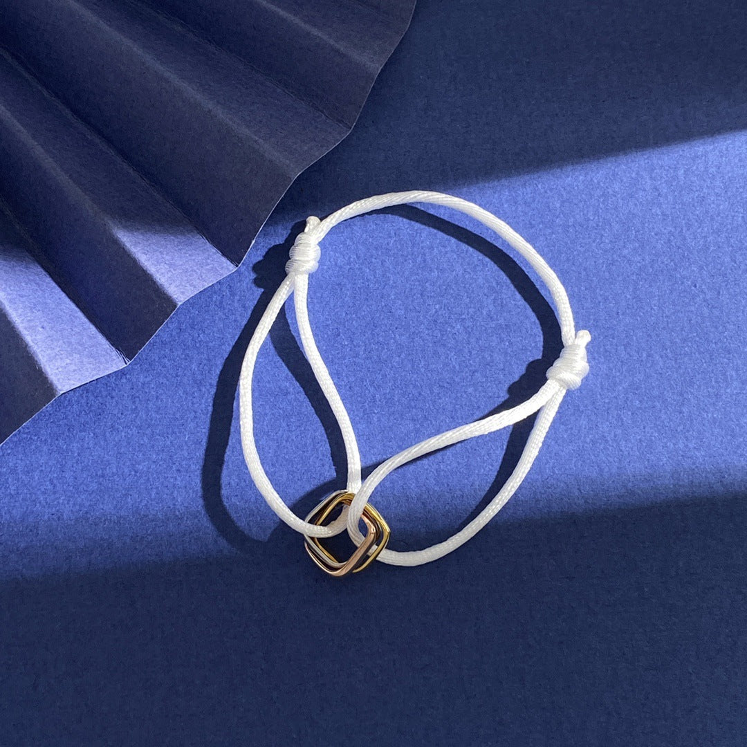 Glossy square small three-ring three-color ring hand rope bracelet simple and versatile couple style interlocking new jewelry