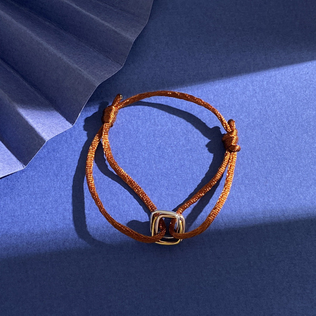 Glossy square small three-ring three-color ring hand rope bracelet simple and versatile couple style interlocking new jewelry