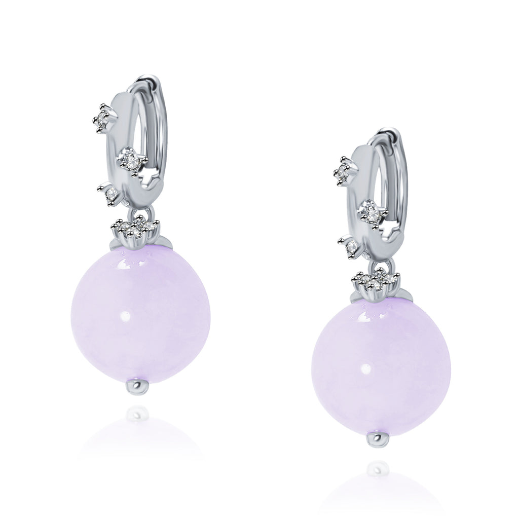 Brushed ring with small diamond chalcedony earrings, new retro new Chinese violet crystal bead earrings.