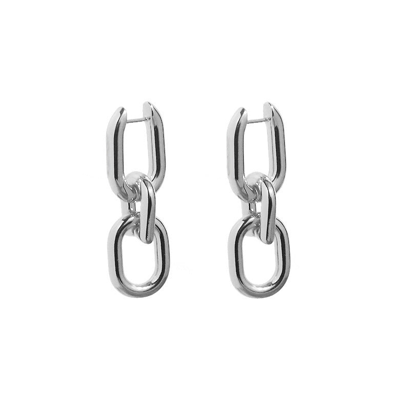 European and American fashion glossy metal three sections are not the same size, bamboo thick chain hip-hop street earrings are available in two colors